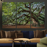 MGV-CV-48X32-3P - Historic Tree Wall Art Canvas Print, Framed Mossy Tree Art Picture Print, Twisted Branches Perfect Nature Southern Decor Artwork