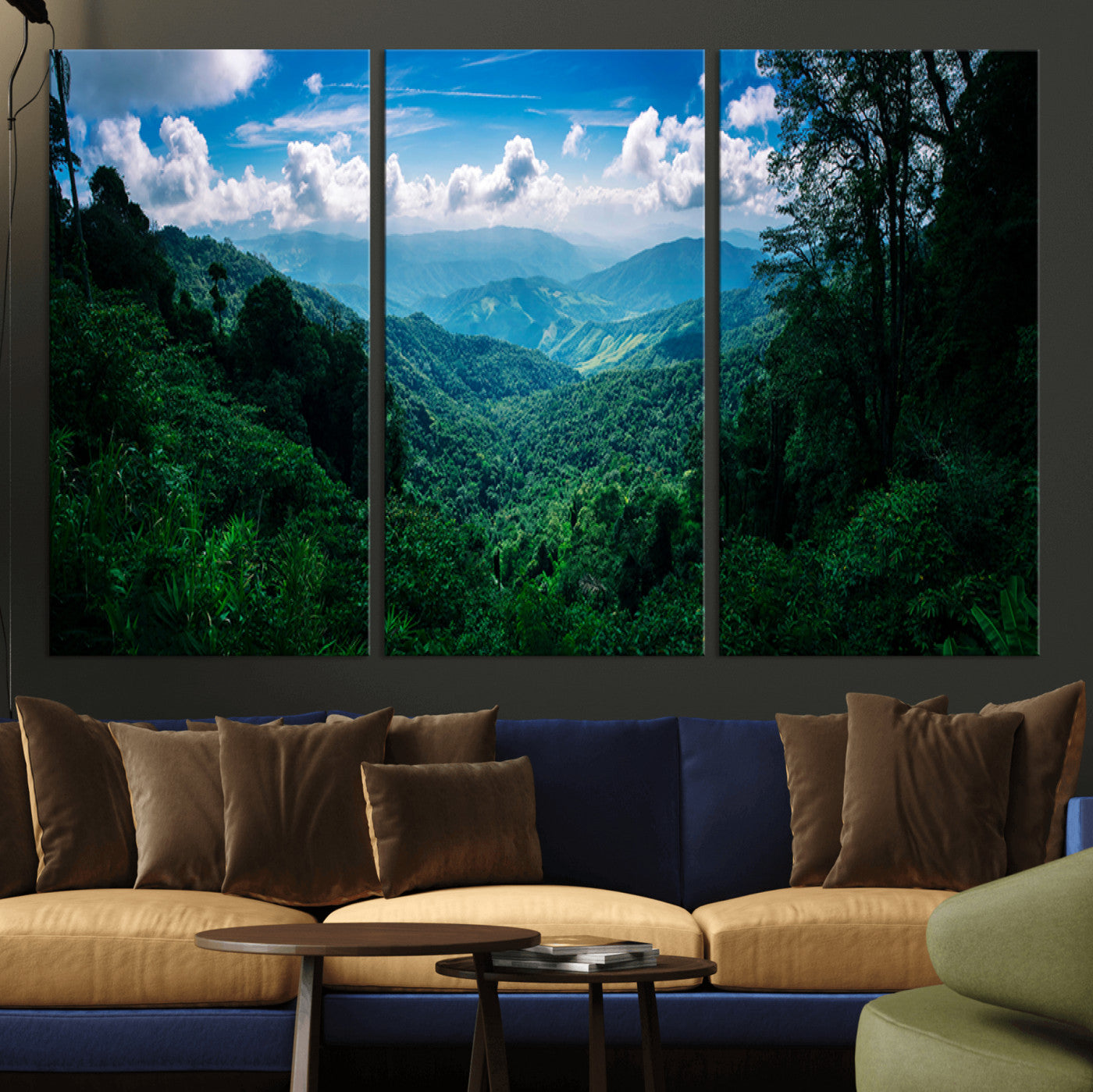74439378-MGV-CV-36X24-Tropical Jungle Wall Art Canvas Print, Framed Lush Valley Art Picture Print, Forest Mountains Perfect Tropical Wilderness Decor