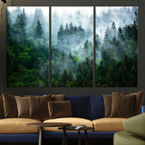17393683-MGV-CV-36X24-Misty Forest Art Wall Art Canvas Print, Framed Foggy Mountain Art Art Picture Print, Scenic Wall Print Perfect Decor Artwork