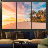 41542880-MGV-CV-36X24-Tropical Beach Wall Art Canvas Print, Framed Palm Trees Art Picture Print, Sunset Shore Perfect Tropical Coastal Decor Artwork