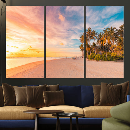 41542880-MGV-CV-36X24-Tropical Beach Wall Art Canvas Print, Framed Palm Trees Art Picture Print, Sunset Shore Perfect Tropical Coastal Decor Artwork