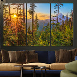 83544043-MGV-CV-36X24-Forest Sunset Wall Art Canvas Print, Framed Sunset Trees Art Picture Print, Green Pines Perfect Rustic Nature Decor Artwork