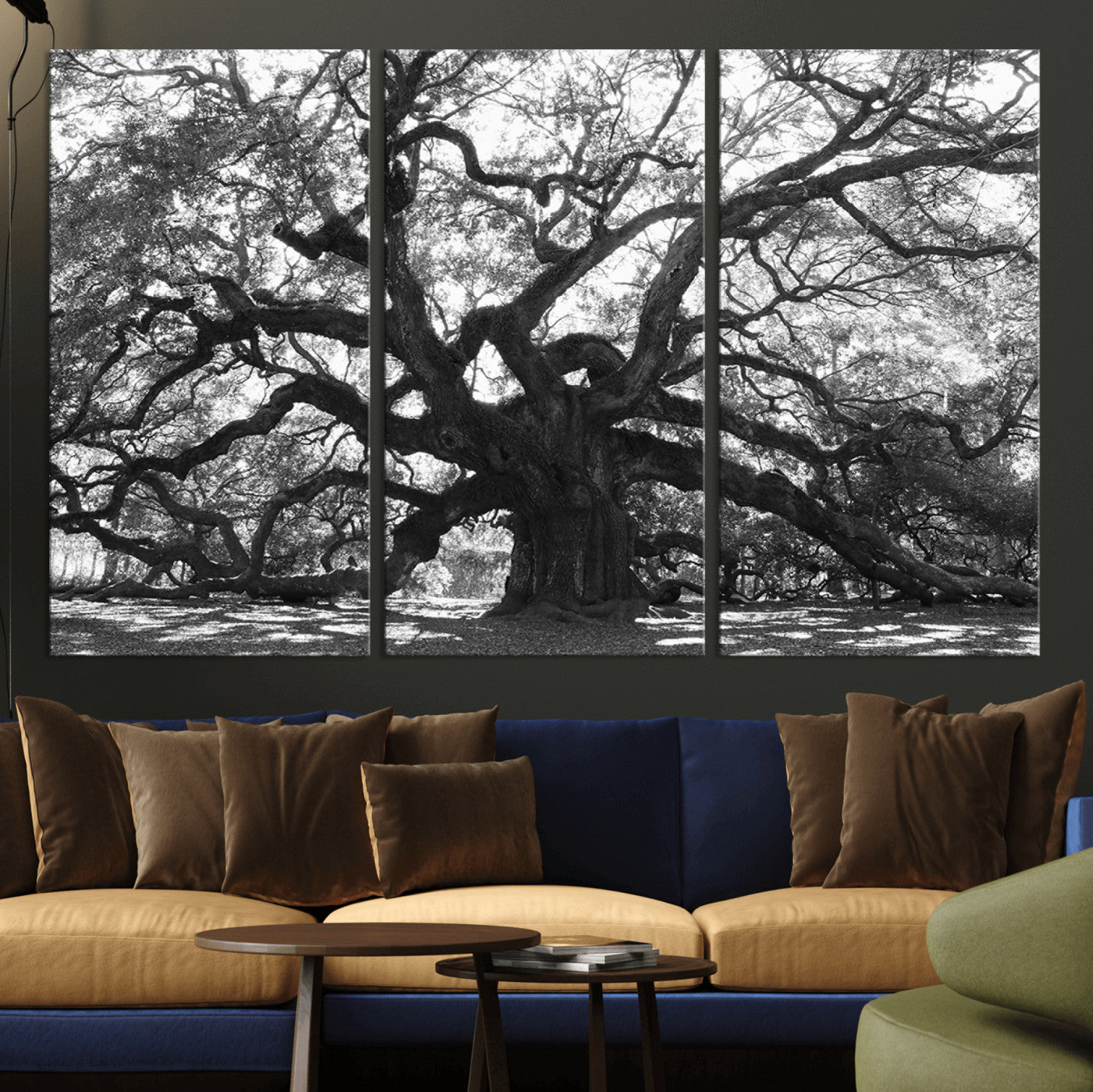 81655611-MGV-CV-36X24-Ancient Oak Wall Art Canvas Print, Framed Twisted Branches Art Picture Print, Gnarled Tree Perfect Moody Nature Decor Artwork