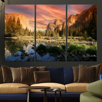 31199457-MGV-CV-36X24-Yosemite Valley Wall Art Canvas Print, Framed El Capitan Art Picture Print, Sunset Sky Perfect Vibrant Western Decor Artwork