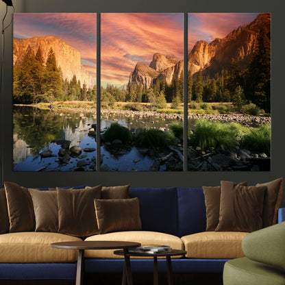 31199457-MGV-CV-36X24-Yosemite Valley Wall Art Canvas Print, Framed El Capitan Art Picture Print, Sunset Sky Perfect Vibrant Western Decor Artwork