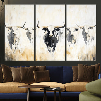 40397799-MGV-CV-36X24-Texas Longhorn Wall Art Canvas Print, Framed Rustic Herd Art Picture Print, Western Bull Perfect Neutral Western Decor Artwork