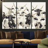 52947970-MGV-CV-36X24-Texas Longhorn Wall Art Canvas Print, Framed Cattle Herd Art Picture Print, Herd Portrait Perfect Modern Farmhouse Decor Artwork