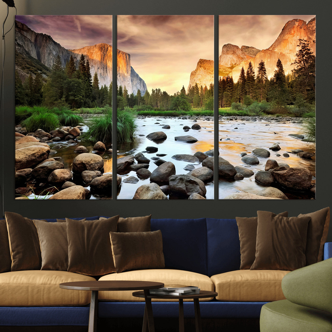 90956031-MGV-CV-36X24-Yosemite Valley Wall Art – Scenic Mountain River Landscape Canvas Print, Nature Photography for Living Room, Bedroom, Cabin,