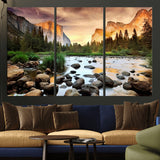90956031-MGV-CV-36X24-Yosemite Valley Wall Art – Scenic Mountain River Landscape Canvas Print, Nature Photography for Living Room, Bedroom, Cabin,
