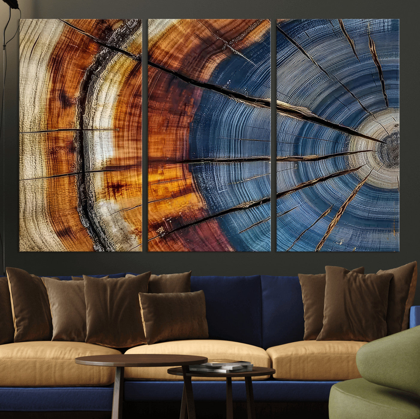 96890915-MGV-CV-36X24-Abstract Tree Ring Wall Art – Rustic Nature Canvas Print with Wood Grain Texture, Modern Earth Tone Artwork for Office, Living