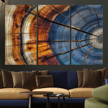 96890915-MGV-CV-36X24-Abstract Tree Ring Wall Art – Rustic Nature Canvas Print with Wood Grain Texture, Modern Earth Tone Artwork for Office, Living