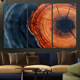 57732250-MGV-CV-36X24-Tree Ring Abstract Wall Art – Blue Orange Wood Grain Canvas Print, Modern Rustic Nature Artwork for Living Room, Office,