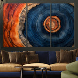72209152-MGV-CV-36X24-Abstract Tree Ring Wall Art – Vibrant Blue Orange Wood Grain Canvas Print, Rustic Modern Nature Artwork for Living Room, Office,
