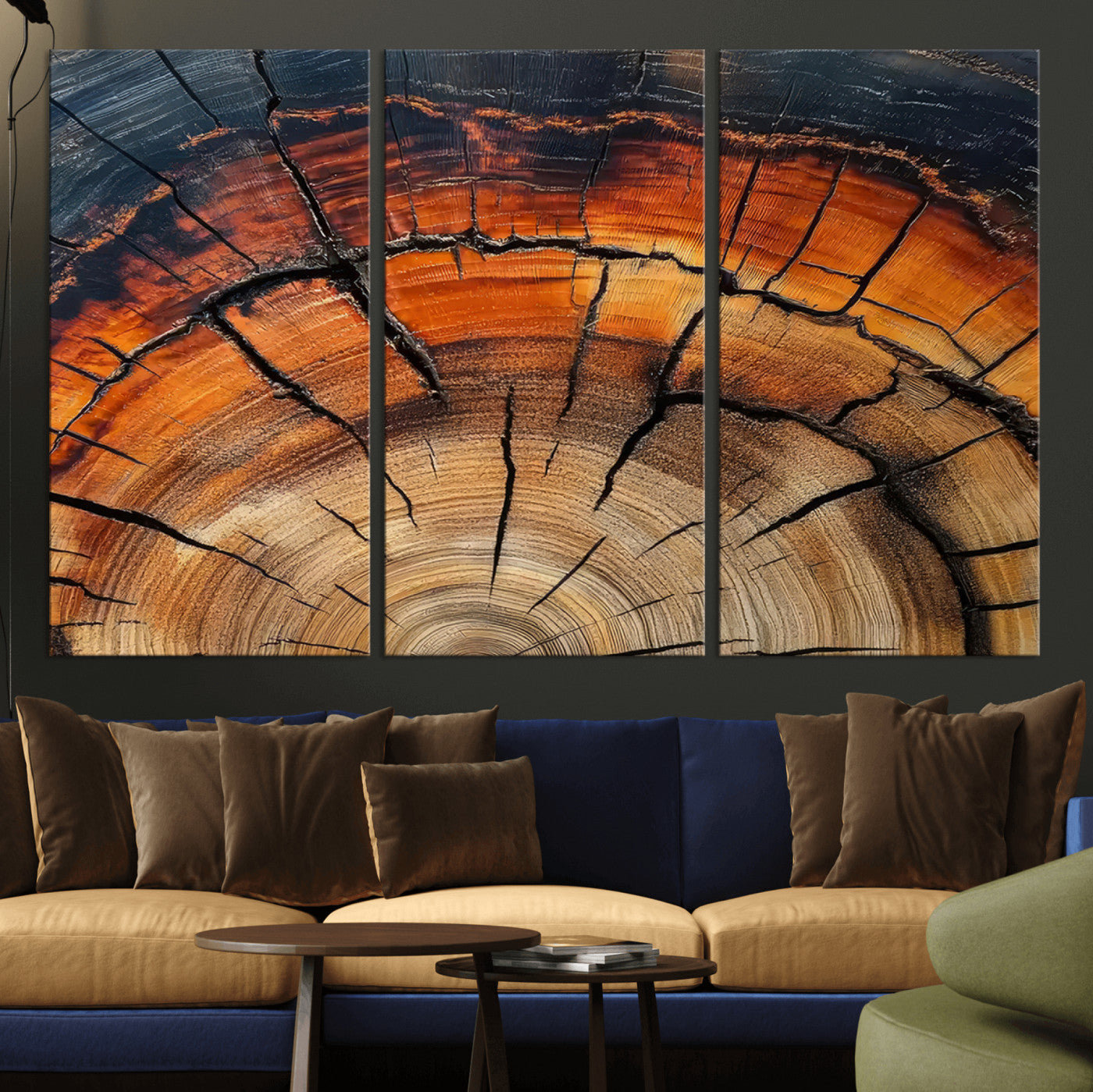 65909987-MGV-CV-36X24-Rustic Tree Ring Wall Art – Nature Inspired Wooden Texture Canvas Print, Modern Abstract Artwork for Living Room, Bedroom, Office