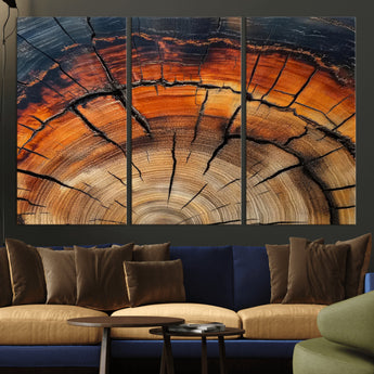 65909987-MGV-CV-36X24-Rustic Tree Ring Wall Art – Nature Inspired Wooden Texture Canvas Print, Modern Abstract Artwork for Living Room, Bedroom, Office