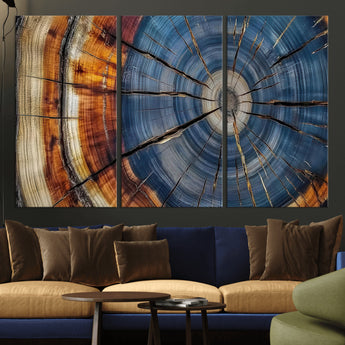 82059233-MGV-CV-36X24-Rustic Tree Ring Wall Art – Natural Wood Texture Canvas Print, Framed Abstract Tree Stump for Farmhouse, Log Cabin, Wooden House