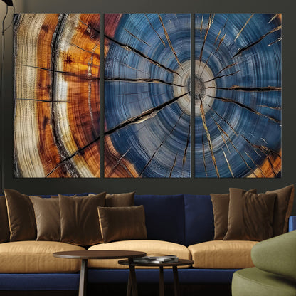 82059233-MGV-CV-36X24-Rustic Tree Ring Wall Art – Natural Wood Texture Canvas Print, Framed Abstract Tree Stump for Farmhouse, Log Cabin, Wooden House