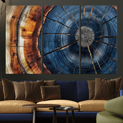 45268471-MGV-CV-36X24-Rustic Tree Ring Wall Art – Natural Wood Texture Canvas Print, Abstract Tree Stump Farmhouse Decor for Log Cabin, Wooden House or