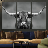 81228550-MGV-CV-36X24-Framed Texas Longhorn Bull Art Canvas Print, Western Bull Wall Art Print, Long Horn Bull Photo Print for Log Cabin, Large Bull