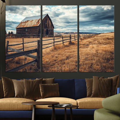 69356982-MGV-CV-36X24-Old Barn Wall Art Canvas Print, Framed Rustic Fence Art Picture Print, Wooden Farmhouse Perfect Rustic Farmhouse Decor Artwork