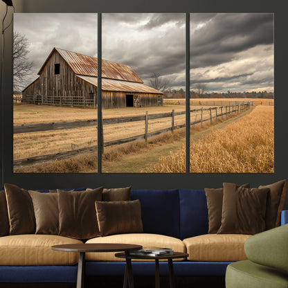 26821575-MGV-CV-36X24-Old Barn Wall Art Canvas Print, Framed Rustic Barn Art Picture Print, Moody Farm Perfect Rustic Farmhouse Decor Artwork