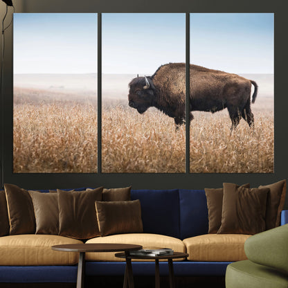 91267849-MGV-CV-36X24-Wild Bison Wall Art Canvas Print, Framed Bison in Prairie Art Picture Print, Rustic Western Perfect Rustic Western Decor Artwork