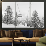 55003599-MGV-CV-36X24-Snowy Ski Lift Wall Art Canvas Print, Framed Winter Forest Art Picture Print, Ski lift Ride Perfect Winter Lodge Decor Artwork