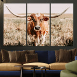 54986862-MGV-CV-36X24-Majestic Longhorn Wall Art – Canvas Print of Graceful Strength & Bold Spirit, Wild Plains Beauty Nature Inspired Rustic Decor for
