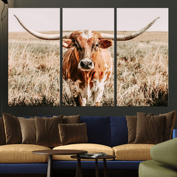 54986862-MGV-CV-36X24-Majestic Longhorn Wall Art – Canvas Print of Graceful Strength & Bold Spirit, Wild Plains Beauty Nature Inspired Rustic Decor for