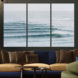 73969318-MGV-CV-36X24-Ocean Waves Wall Art Canvas Print, Framed Surfer Lineup Art Picture Print, Crowded Ocean Perfect Minimal Coastal Decor Artwork