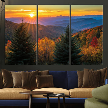 36964931-MGV-CV-36X24-Autumn Mountains Wall Art Canvas Print, Framed Sunset Glow Forest Art Picture Print, Golden Trees Perfect Vibrant Nature Decor