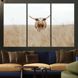 20927060-MGV-CV-36X24-Texas Longhorn Wall Art Canvas Print, Framed Lone Cattle Art Picture Print, Longhorn Bull Perfect Rustic Western Decor Artwork