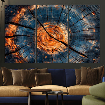 81894502-MGV-CV-36X24-Burnt Wood Wall Art Canvas Print, Framed Aged Timber Art Picture Print, Rustic Tree Slice Perfect Rustic Decor Artwork for Home,