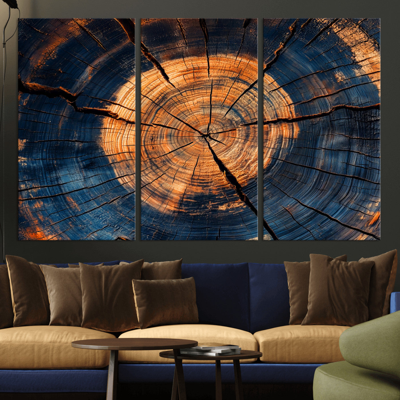 18975622-MGV-CV-36X24-Burnt Wood Wall Art Canvas Print, Framed Aged Timber Art Picture Print, Rustic Tree Slice Perfect Rustic Decor Artwork for Home,