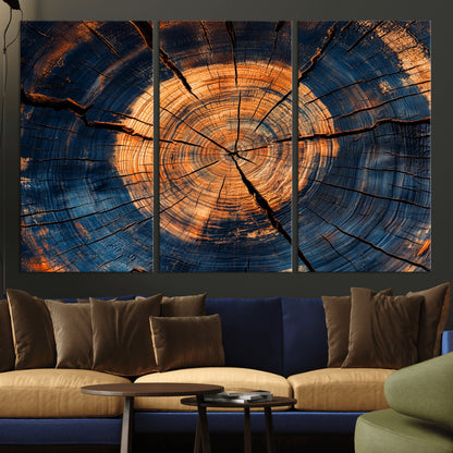 18975622-MGV-CV-36X24-Burnt Wood Wall Art Canvas Print, Framed Aged Timber Art Picture Print, Rustic Tree Slice Perfect Rustic Decor Artwork for Home,