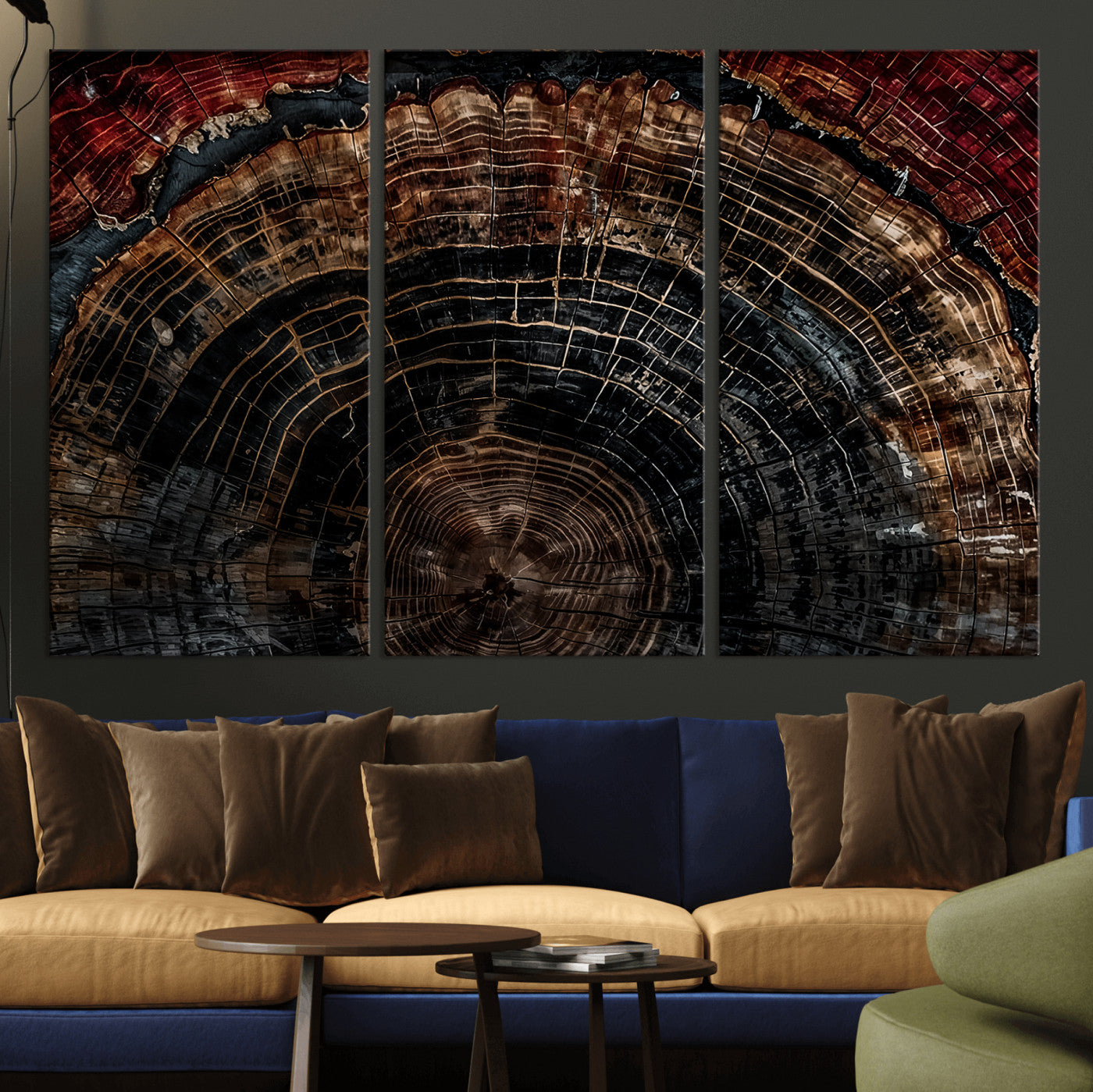 43686762-MGV-CV-36X24-Dark Wood Ring Wall Art Canvas Print, Framed Abstract Wood Tree Art Picture Print, Rustic Tree Slice Perfect Rustic Decor Artwork