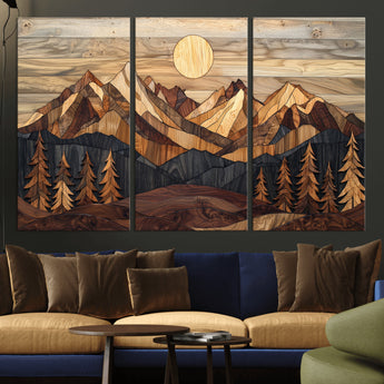 39116082-MGV-CV-36X24-Wood Mountain Landscape Wall Art Canvas Print, Framed Sunset Hills Art Picture Print, Abstract Nature Perfect Boho Decor Artwork