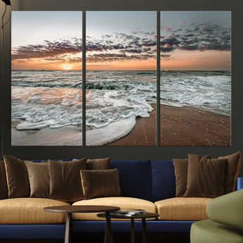 40632752-MGV-CV-36X24-Ocean Sunset Wall Art Canvas Print, Framed Beach Waves Art Picture Print, Coastal Scene Perfect Coastal Decor Artwork