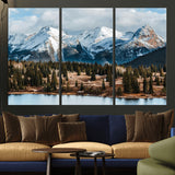 36247746-MGV-CV-36X24-Snowy Peaks Wall Art Canvas Print, Framed Alpine Lake Art Picture Print, Pine Forest Perfect Alpine Wilderness Decor Artwork