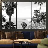 89458520-MGV-CV-36X24-Palm Trees Wall Art Canvas Print, Framed Coastal View Art Picture Print, Ocean Horizon Perfect Monochrome Coast Decor Artwork