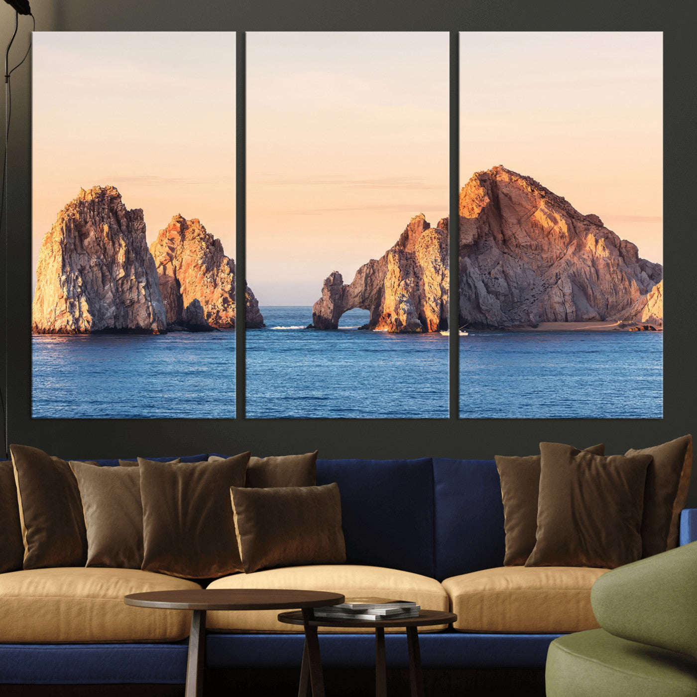 72996116-MGV-CV-36X24-El Arco Wall Art Canvas Print, Framed Cabo Rocks Art Picture Print, Ocean Arch Perfect Golden Coastal Landmark Decor Artwork