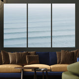 47814787-MGV-CV-36X24-Ocean Waves Wall Art Canvas Print, Framed Solo Surfer Art Picture Print, Wave Lines Perfect Minimalist Ocean Decor Artwork