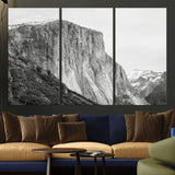 39393420-MGV-CV-36X24-El Capitan Wall Art Canvas Print, Framed Yosemite Cliff Art Picture Print, Monochrome Mountain Perfect Monochrome Sierra Decor