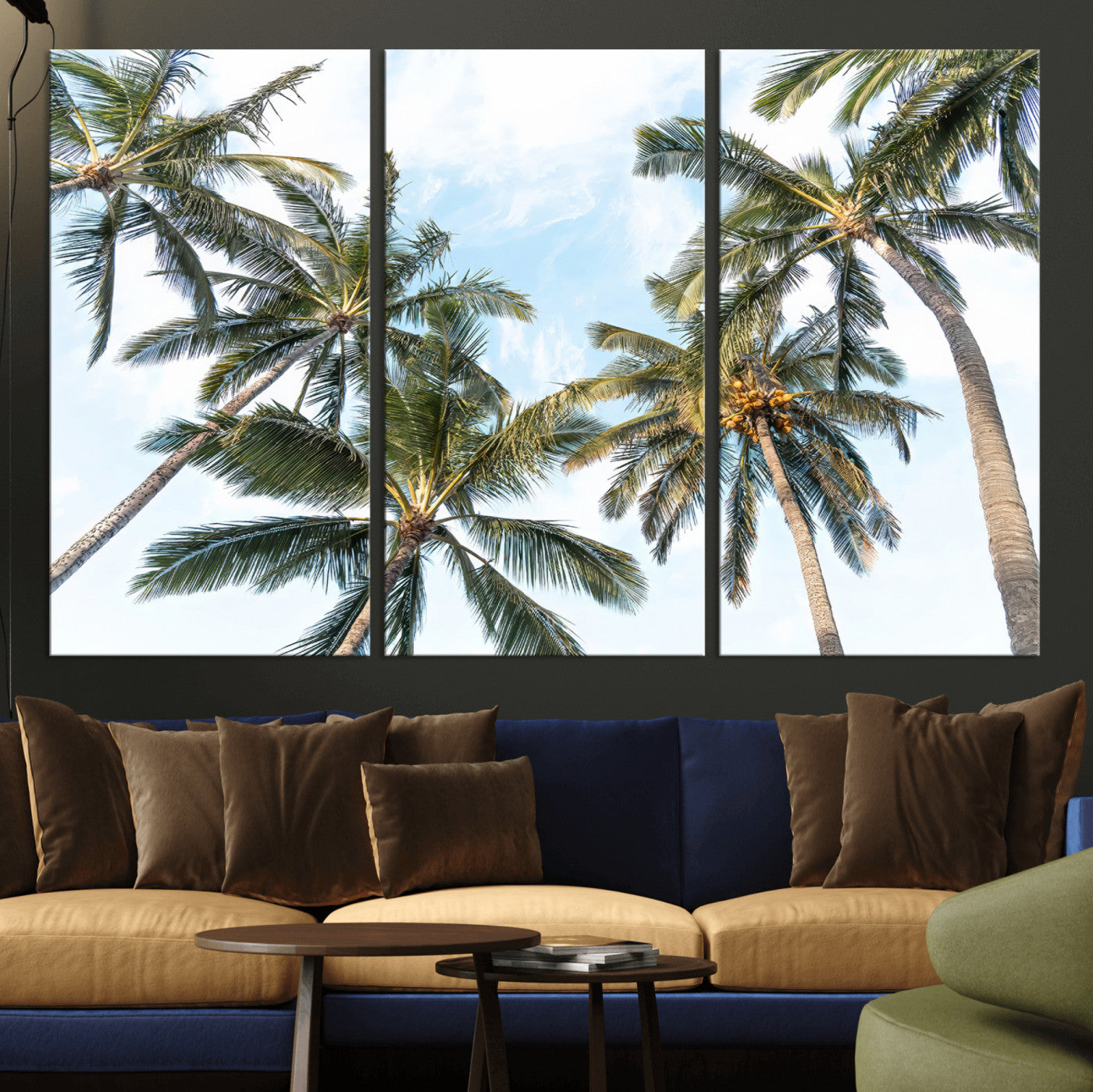 87247012-MGV-CV-36X24-Skyward Palm Trees Wall Art Canvas Print, Framed Tropical Sky Art Picture Print, Coconut Palm Perfect Tropical Skyview Decor