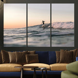 58502923-MGV-CV-36X24-Wave Rider Wall Art Canvas Print, Framed Ocean Wave Art Picture Print, Riding Surf Perfect Sunset Surf Decor Artwork
