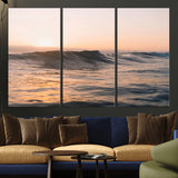 46299358-MGV-CV-36X24-Sunset Waves Wall Art Canvas Print, Framed Ocean Horizon Art Picture Print, Golden Water Perfect Golden Hour Coastal Decor Artwork