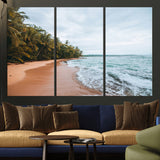 88125882-MGV-CV-36X24-Tropical Shoreline Wall Art Canvas Print, Framed Palm Trees Art Picture Print, Tropical Ocean Perfect Tropical Coastal Decor