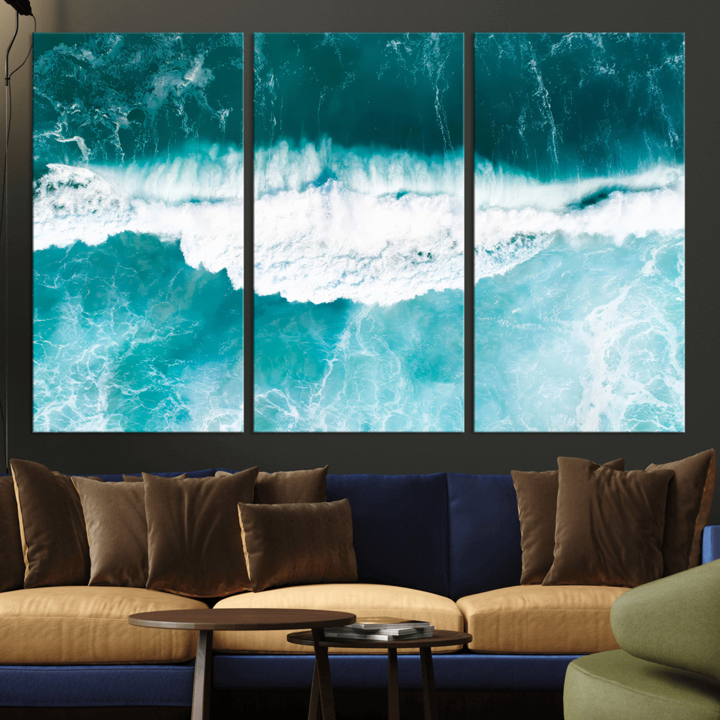 23828594-MGV-CV-36X24-Aerial Waves Wall Art Canvas Print, Framed Ocean Break Art Picture Print, Sea Foam Perfect Tropical Coastal Decor Artwork