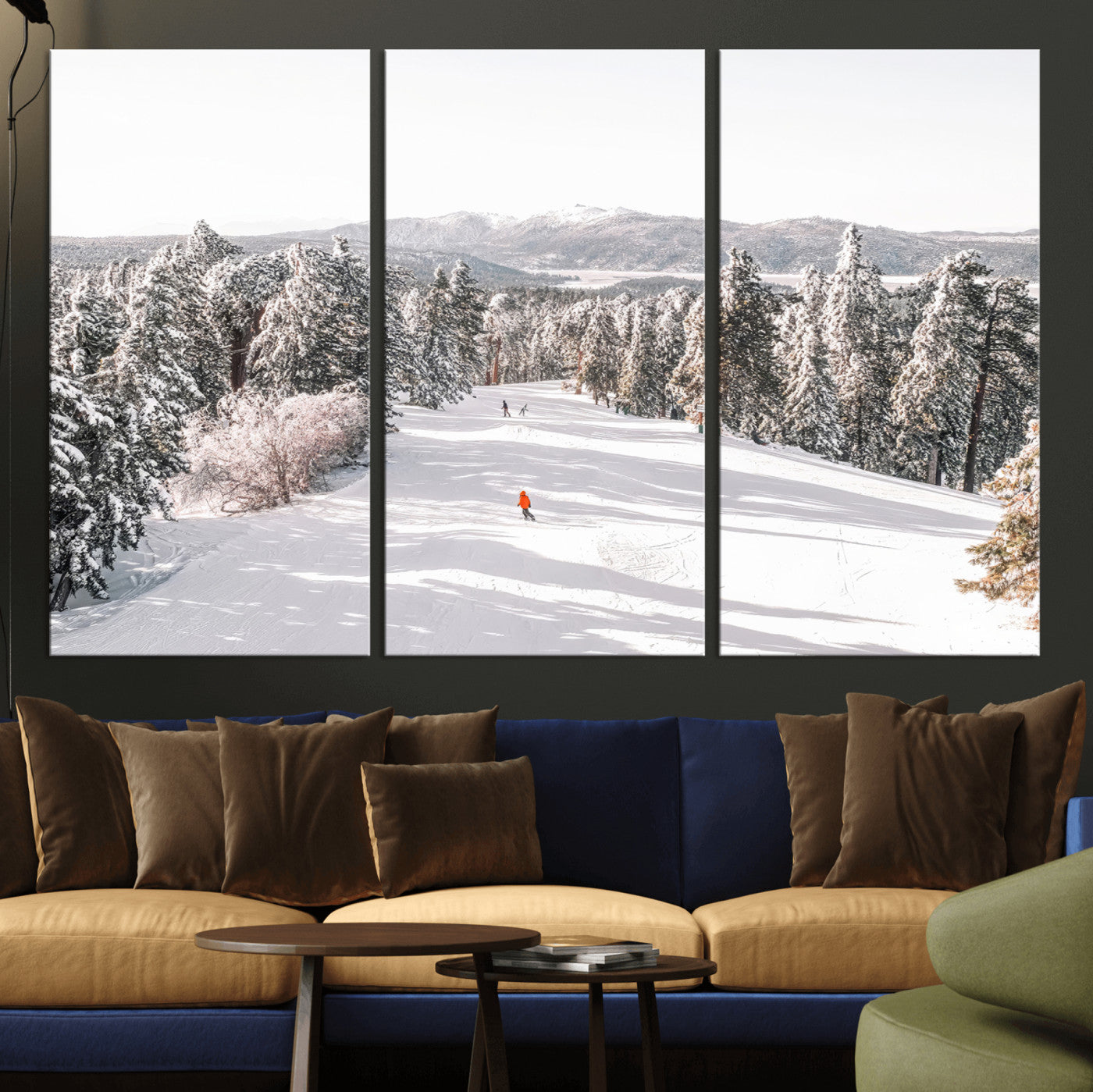 62119206-MGV-CV-36X24-Snowy Trail Wall Art Canvas Print, Framed Ski Slope Art Picture Print, Winter Pines Perfect Alpine Adventure Decor Artwork