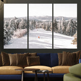 62119206-MGV-CV-36X24-Snowy Trail Wall Art Canvas Print, Framed Ski Slope Art Picture Print, Winter Pines Perfect Alpine Adventure Decor Artwork